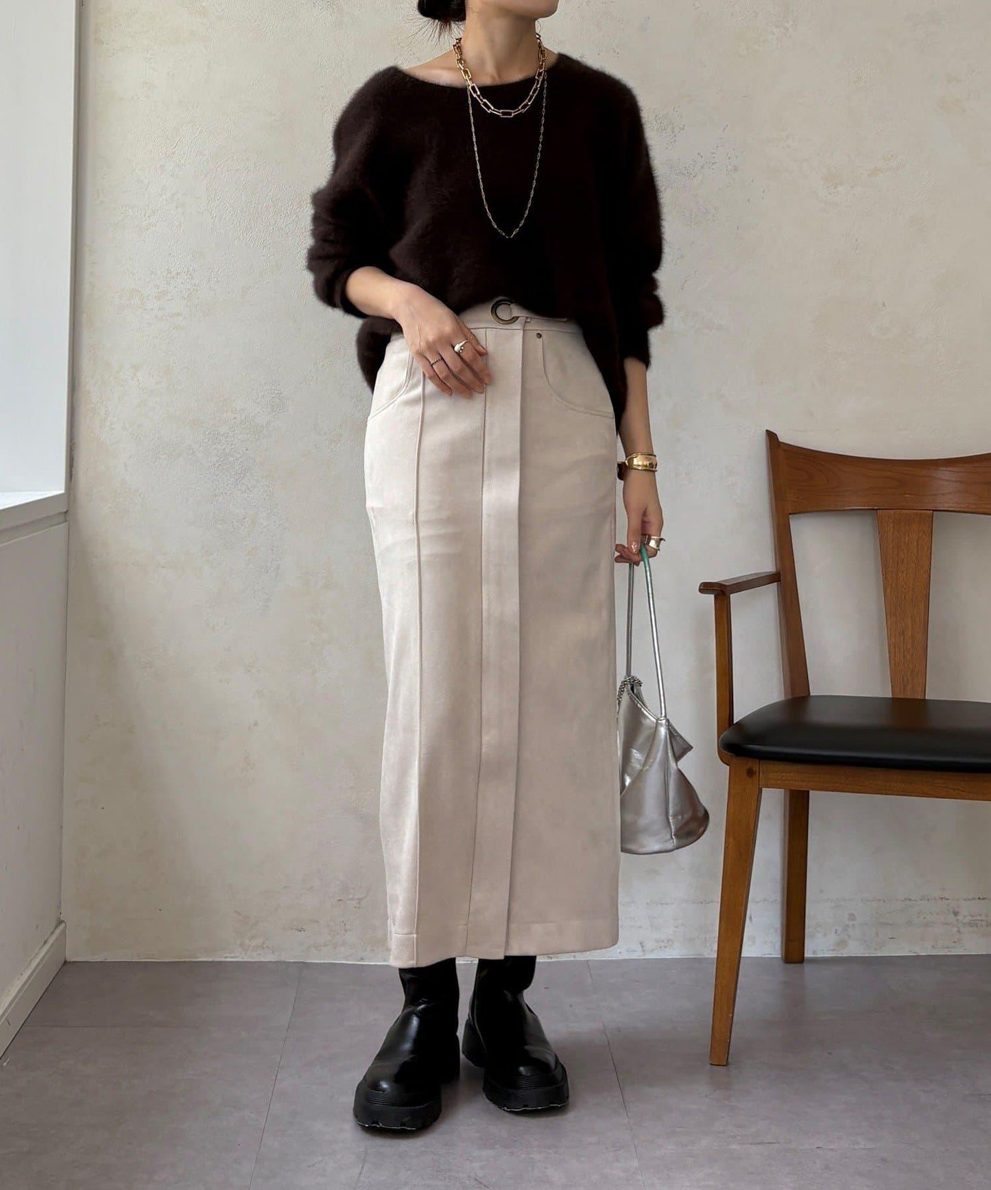 麂皮絨針織半身裙