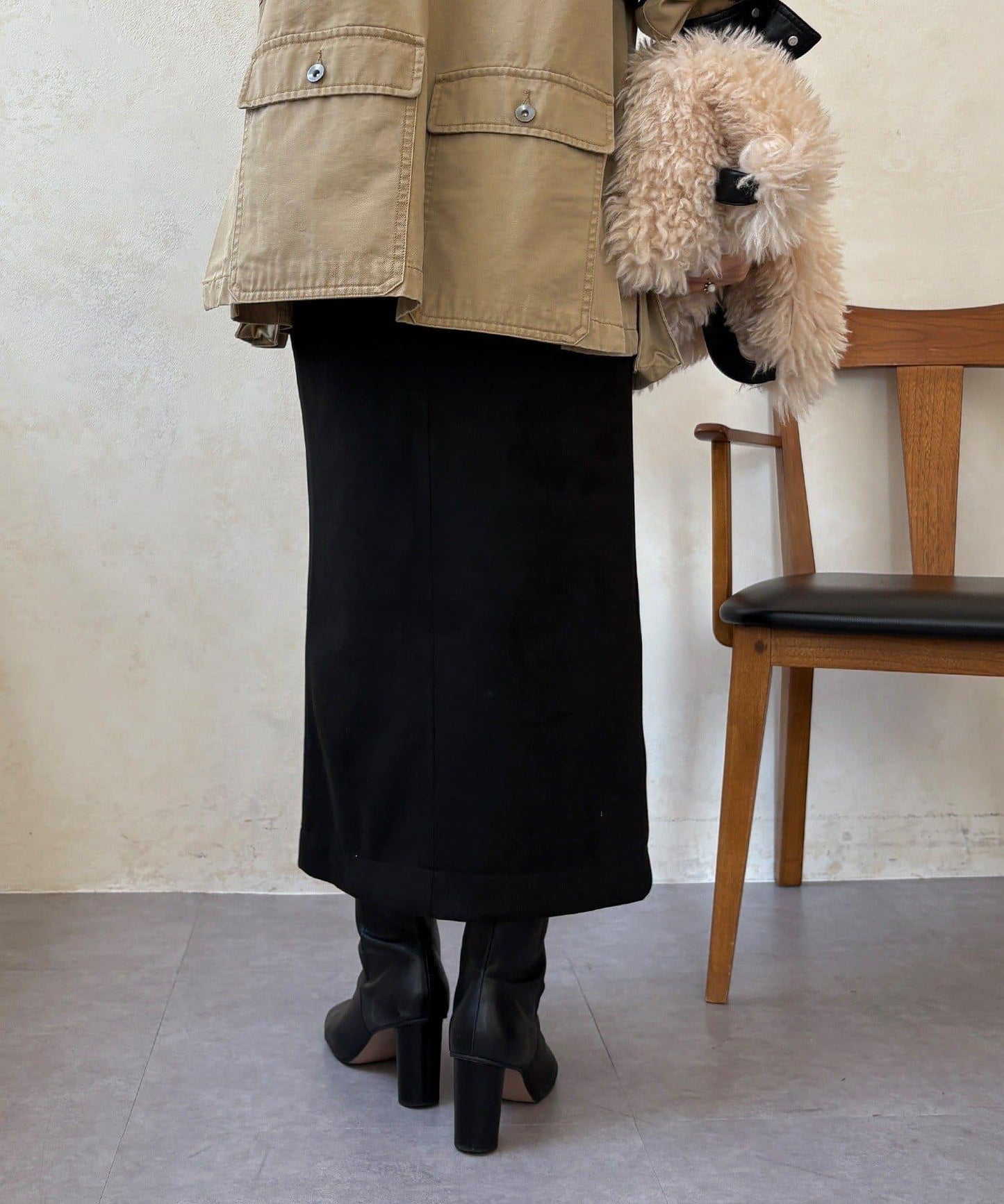 麂皮絨針織半身裙