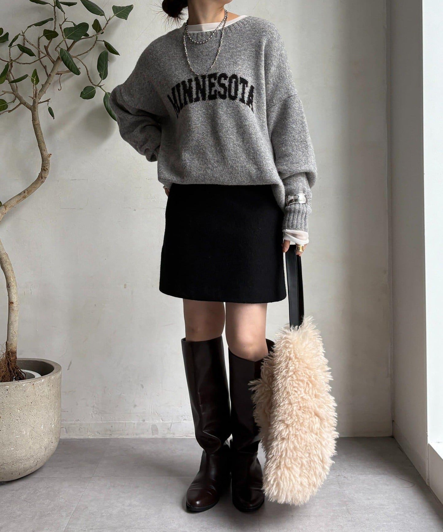 粗花呢羊毛迷你裙