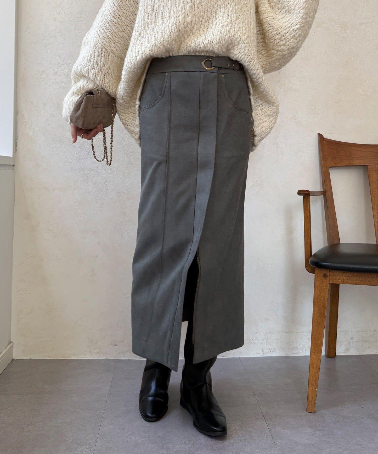 麂皮絨針織半身裙