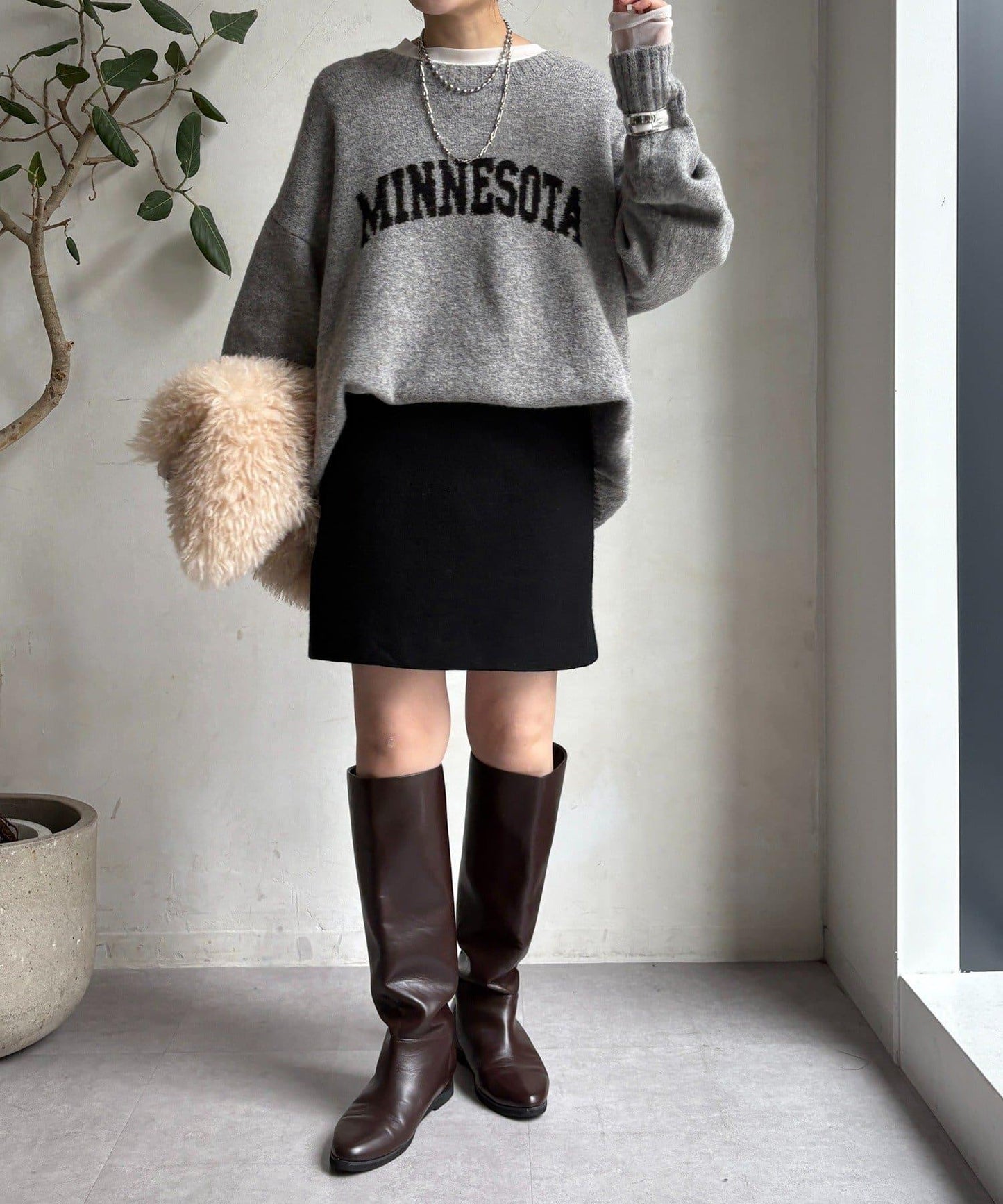 粗花呢羊毛迷你裙