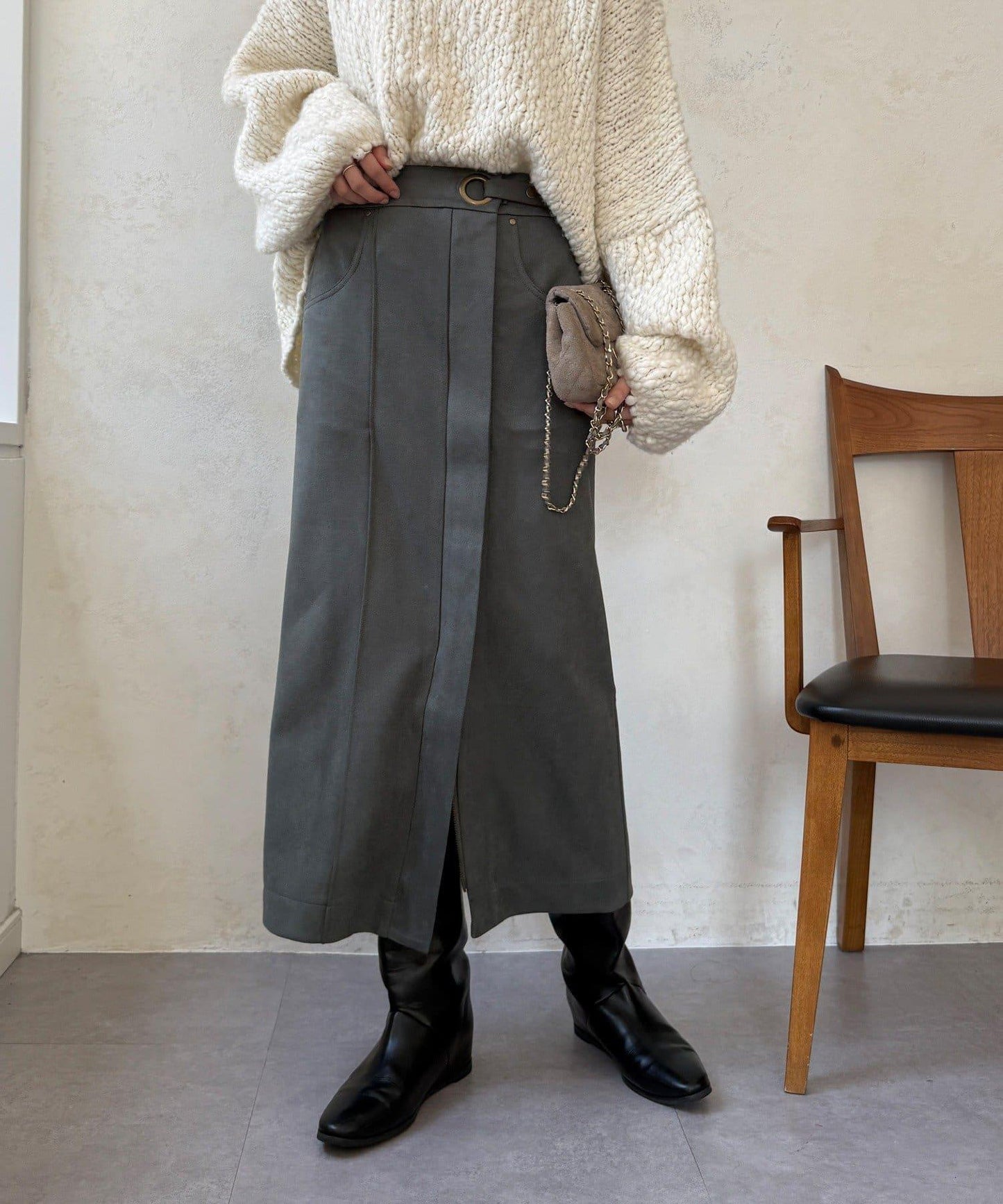 麂皮絨針織半身裙