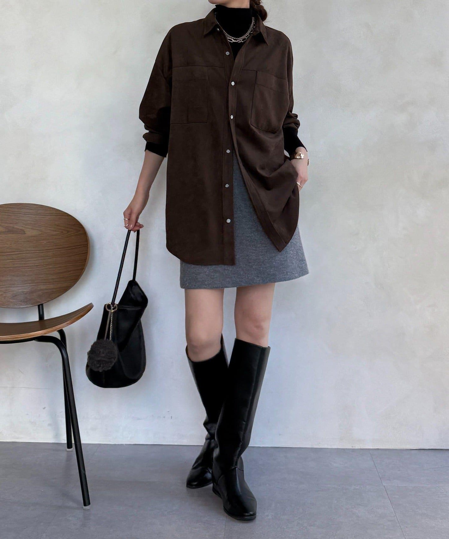 粗花呢羊毛迷你裙