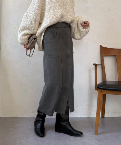 麂皮絨針織半身裙