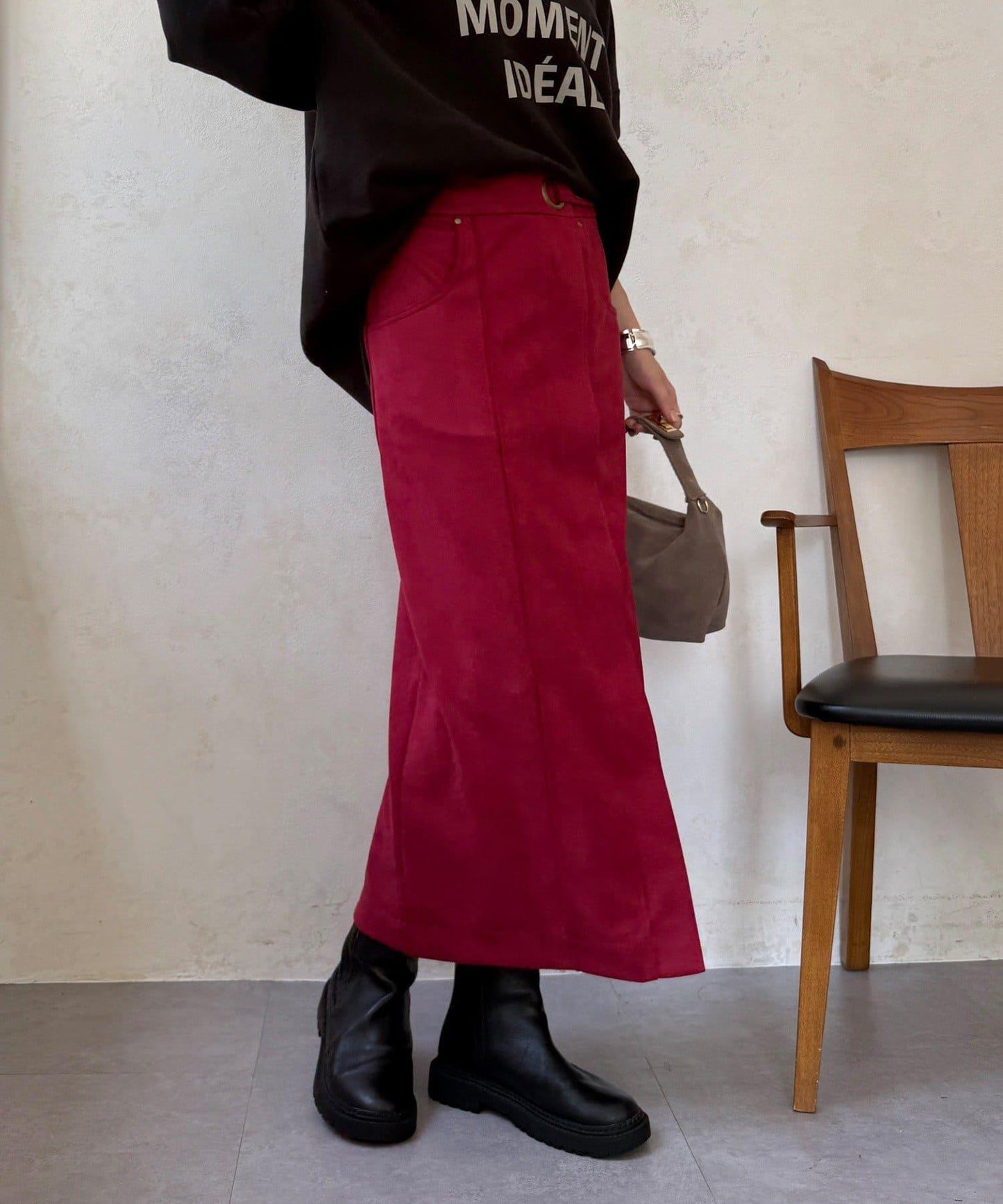 麂皮絨針織半身裙