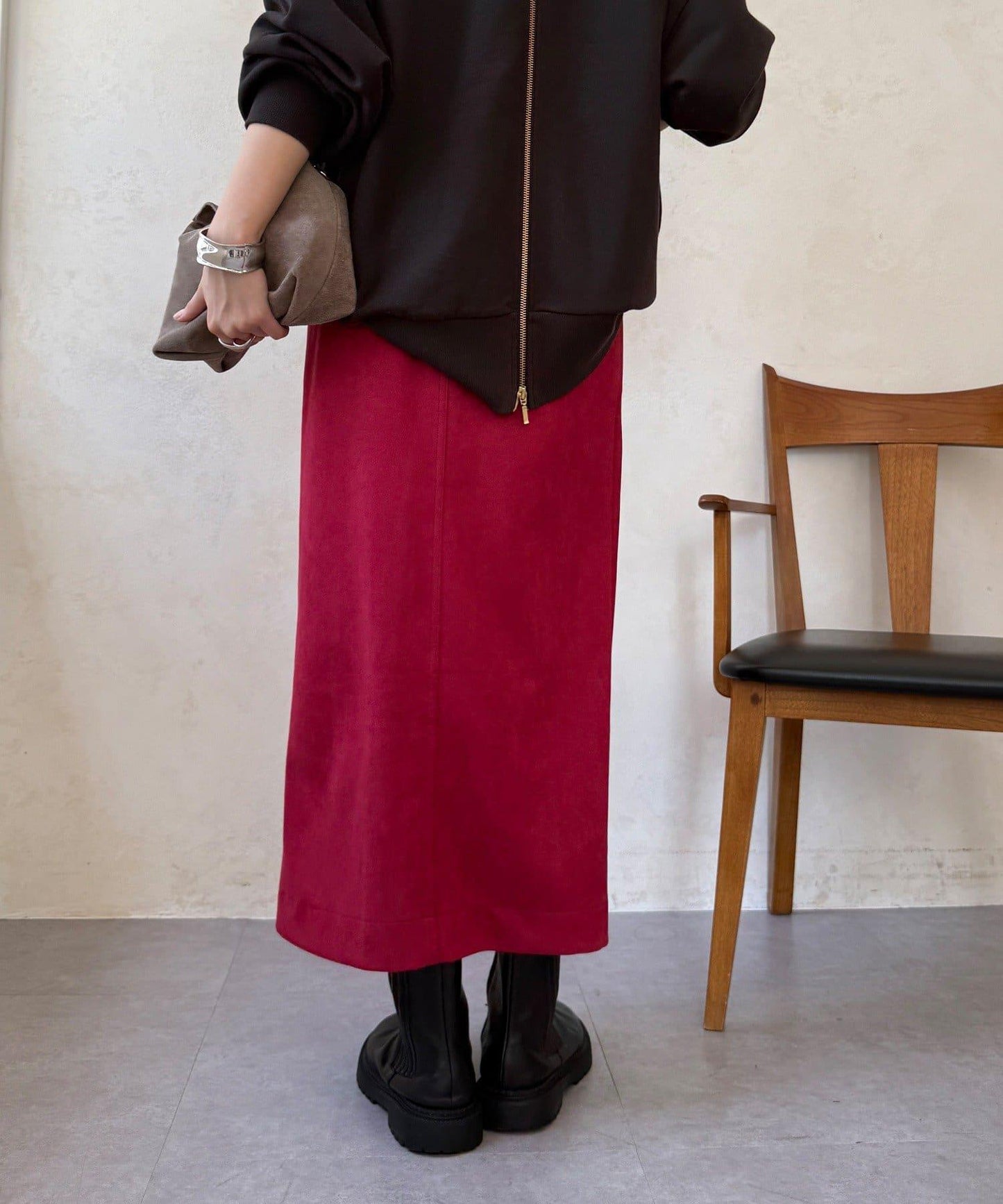 麂皮絨針織半身裙