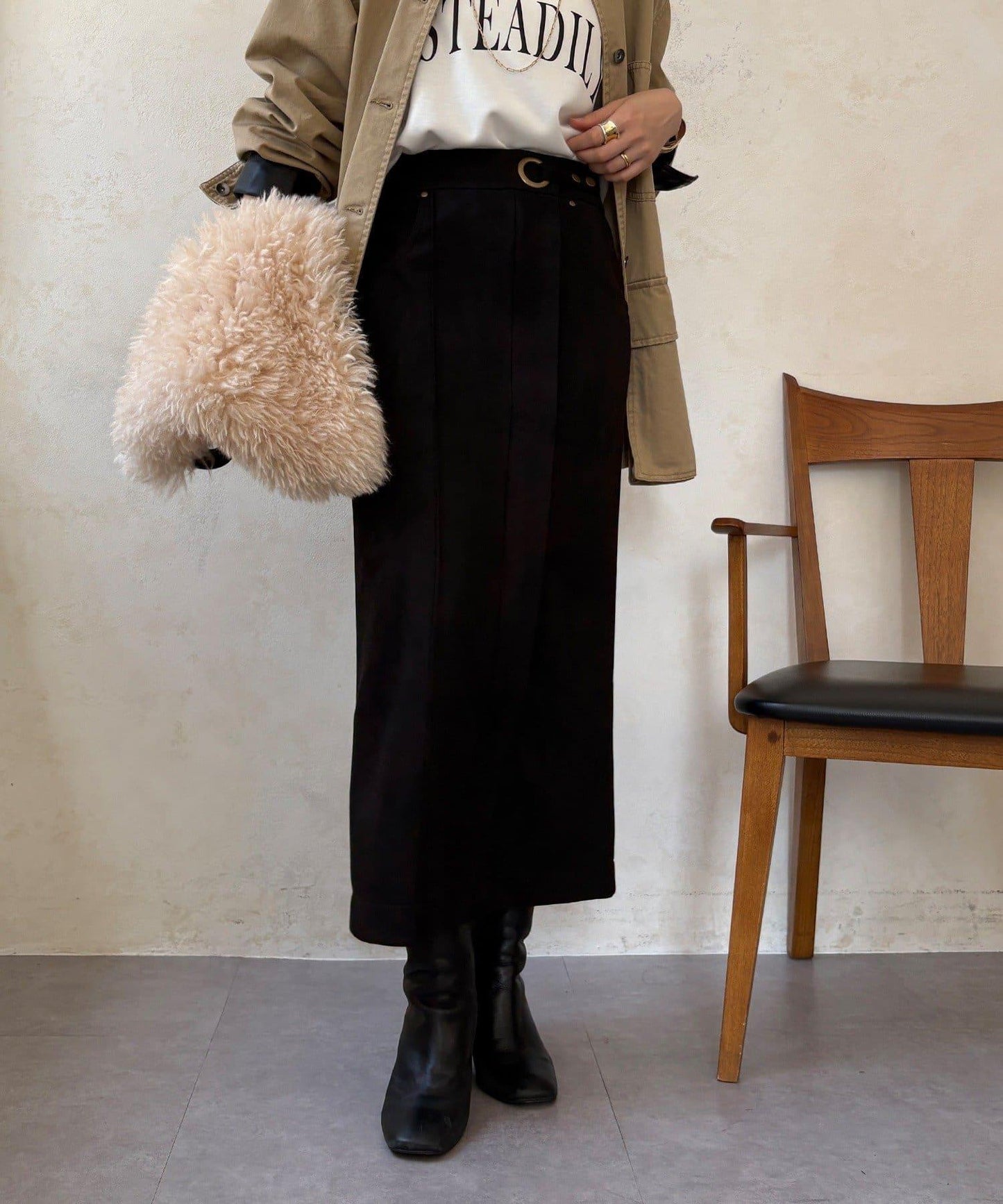 麂皮絨針織半身裙