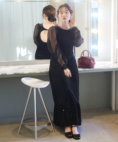 天鵝絨鉚釘連衣裙