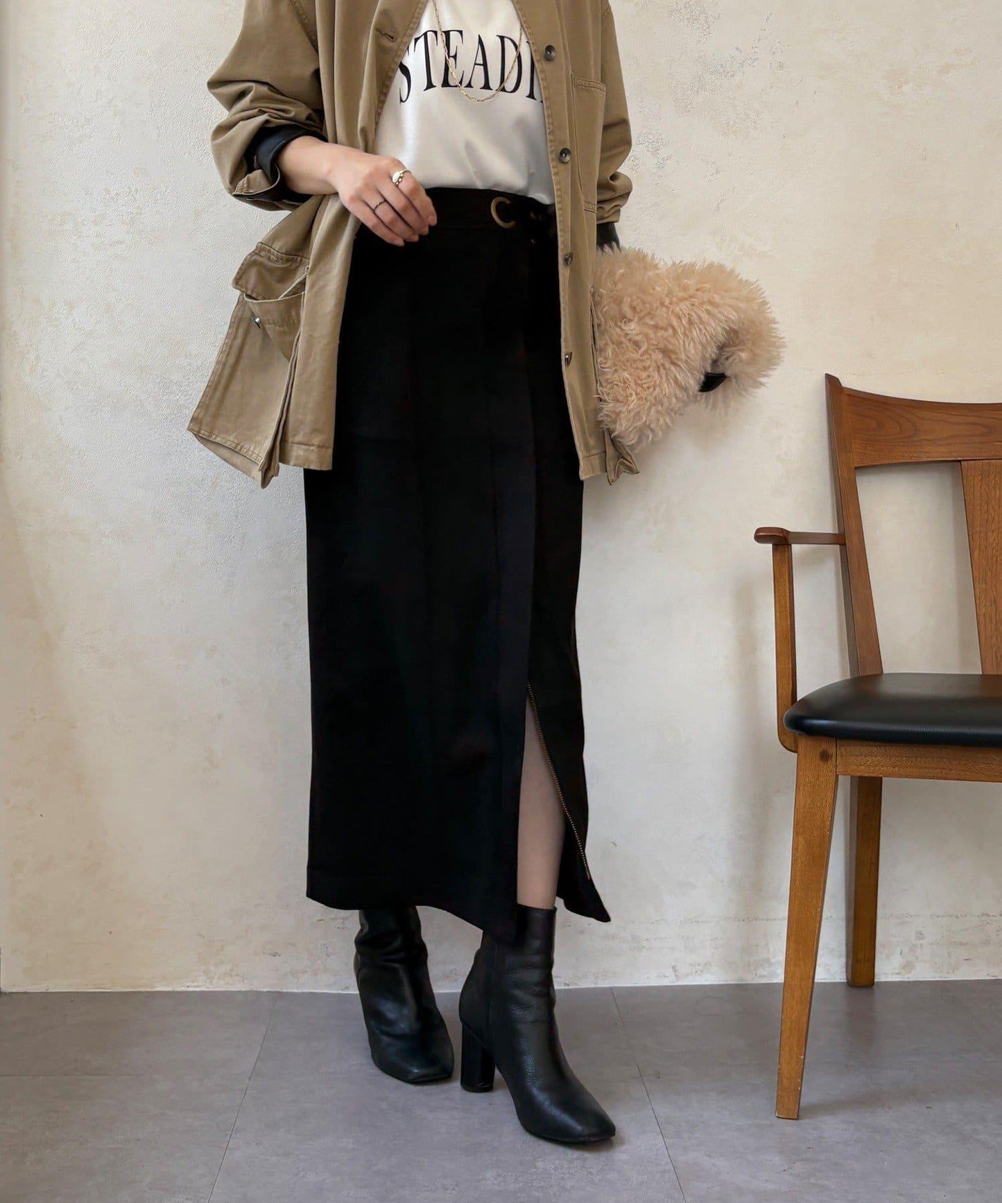 麂皮絨針織半身裙