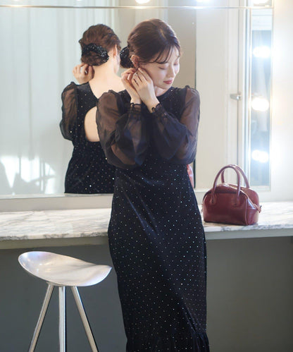 天鵝絨鉚釘連衣裙