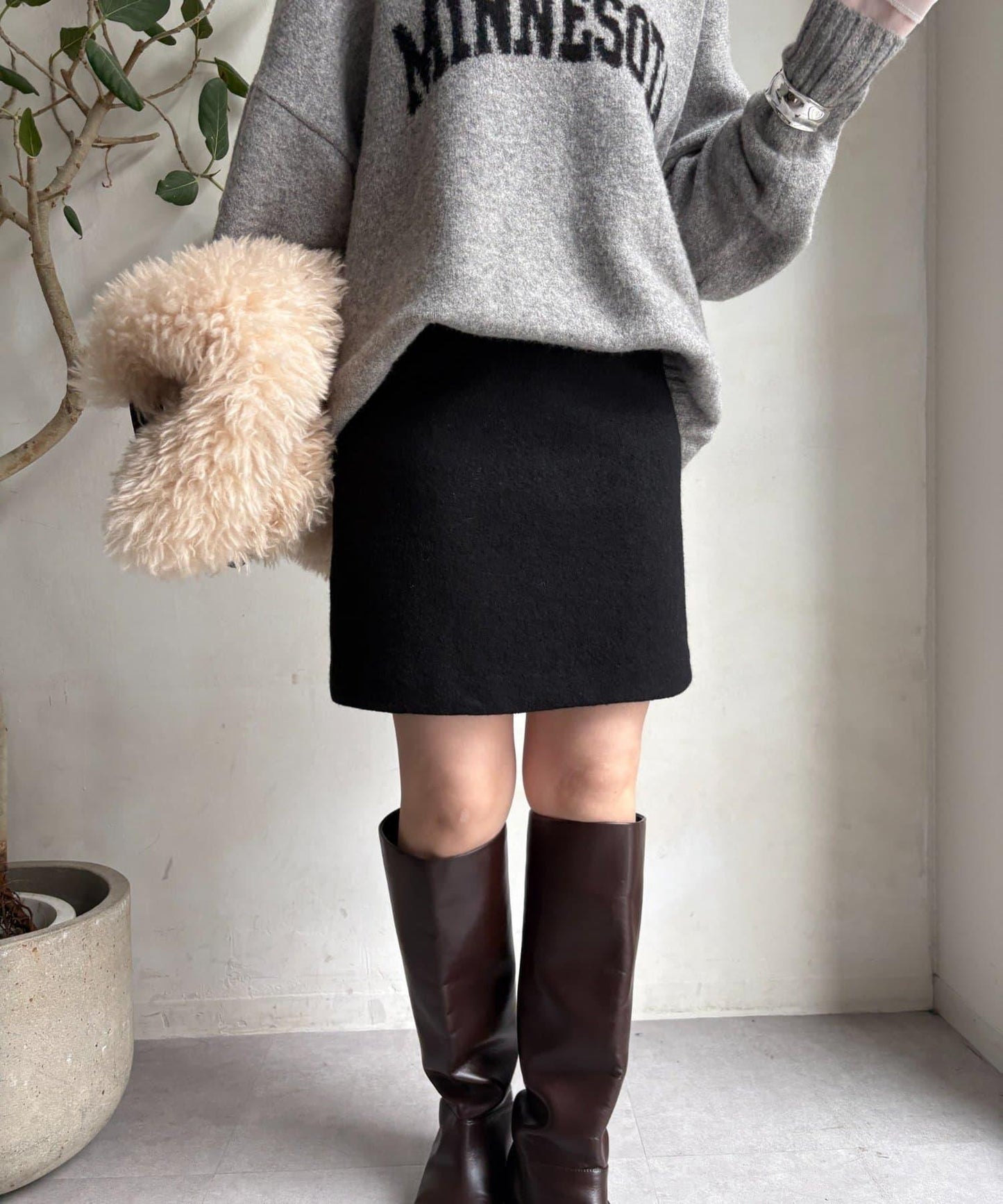 粗花呢羊毛迷你裙