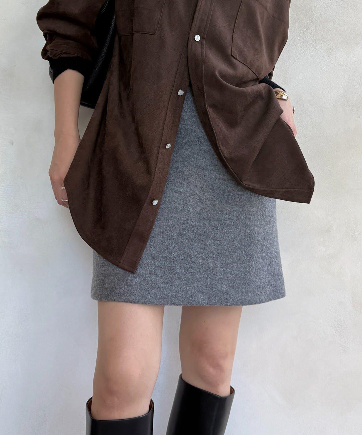 粗花呢羊毛迷你裙
