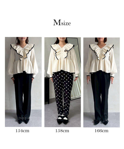 珍珠扣拼色荷葉邊短款針織衫