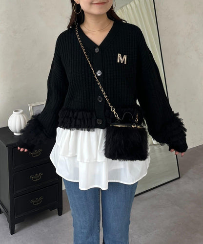 網紗荷葉邊針織開衫