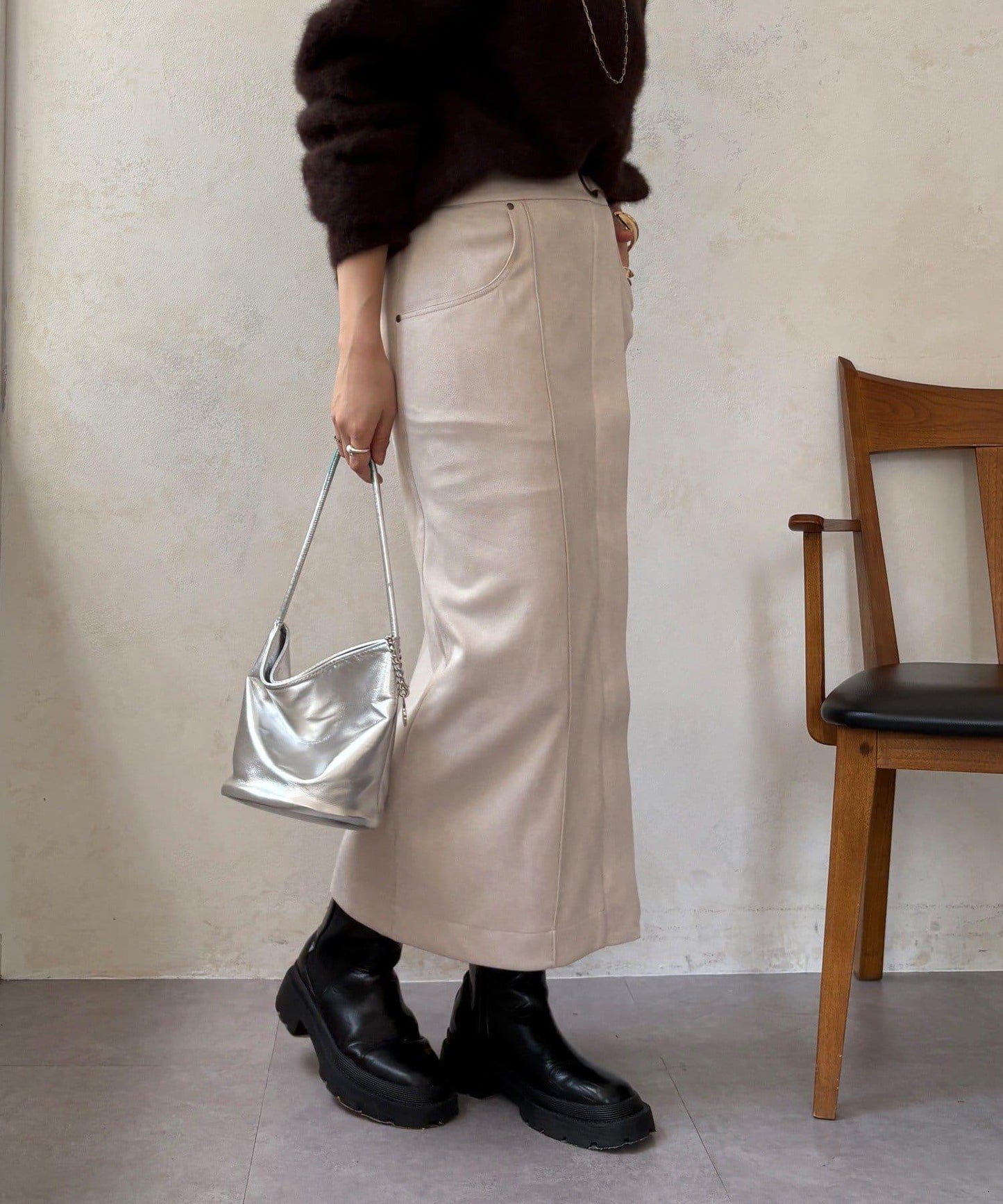 麂皮絨針織半身裙