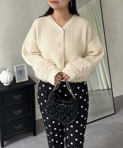 網紗荷葉邊針織開衫