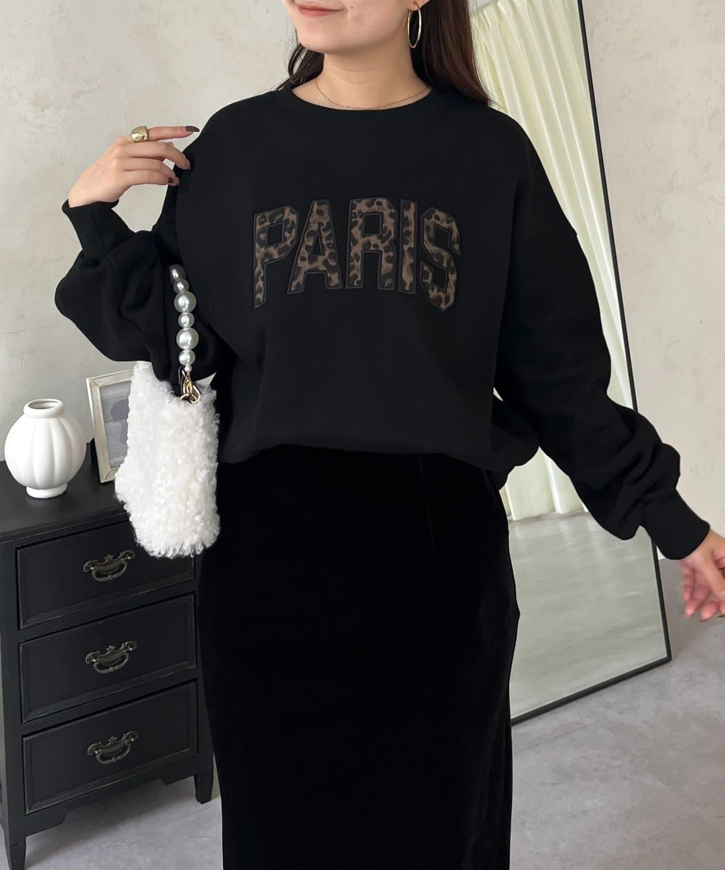 PARIS豹紋標誌加絨衛衣