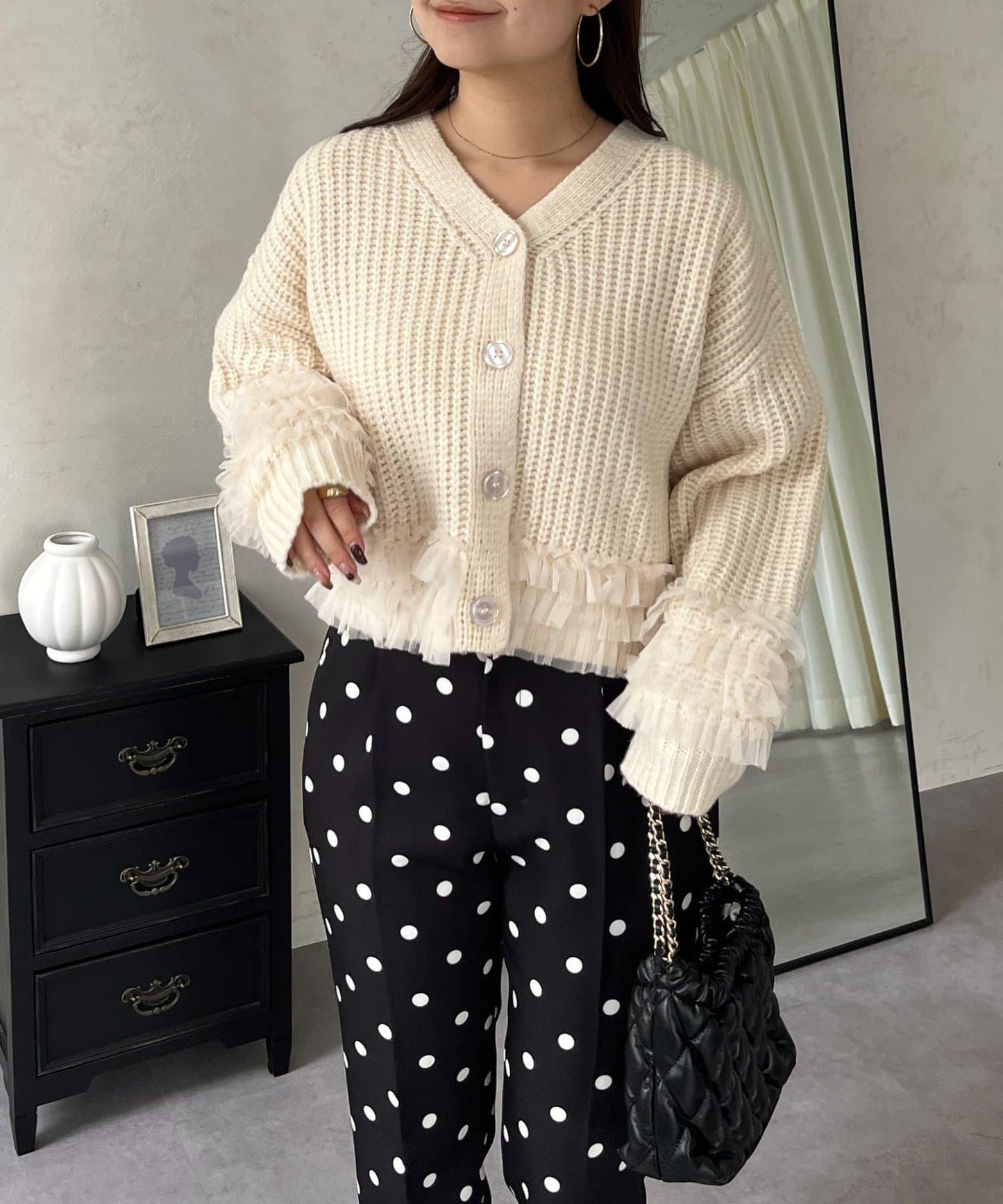 網紗荷葉邊針織開衫