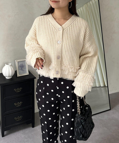 網紗荷葉邊針織開衫