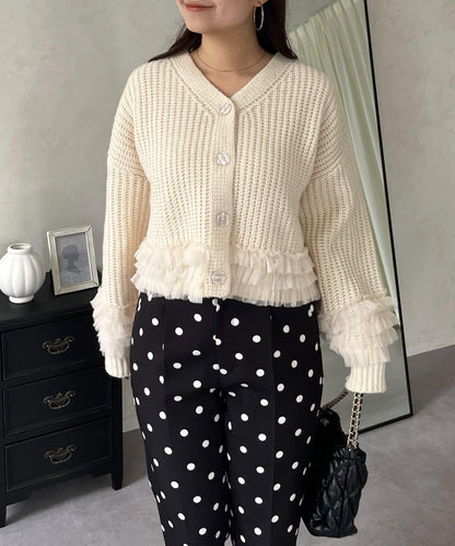 網紗荷葉邊針織開衫