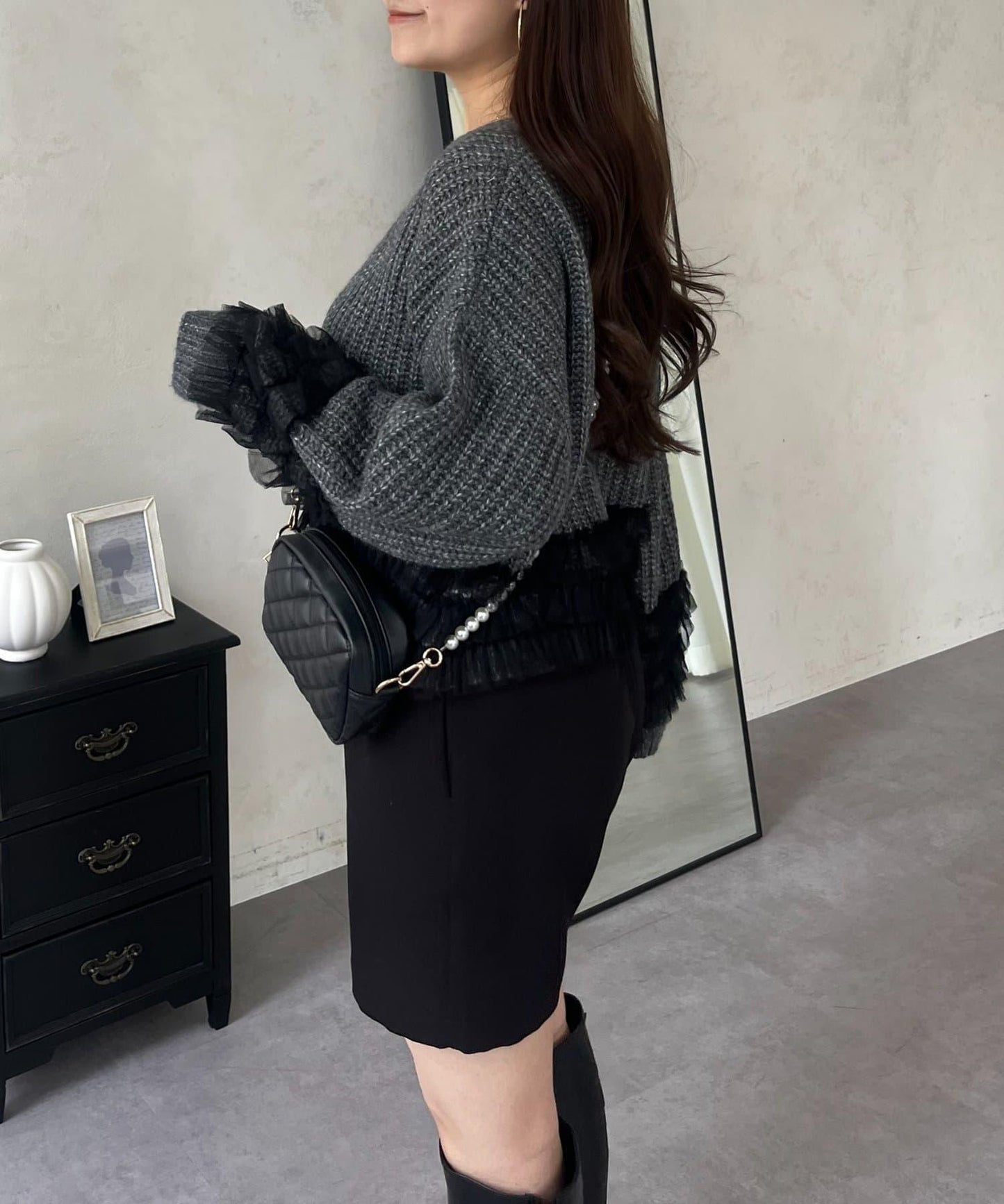 網紗荷葉邊針織開衫