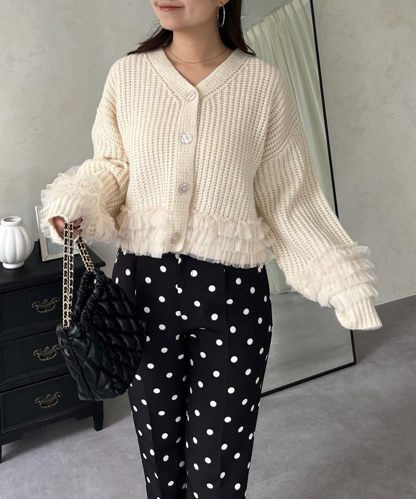 網紗荷葉邊針織開衫