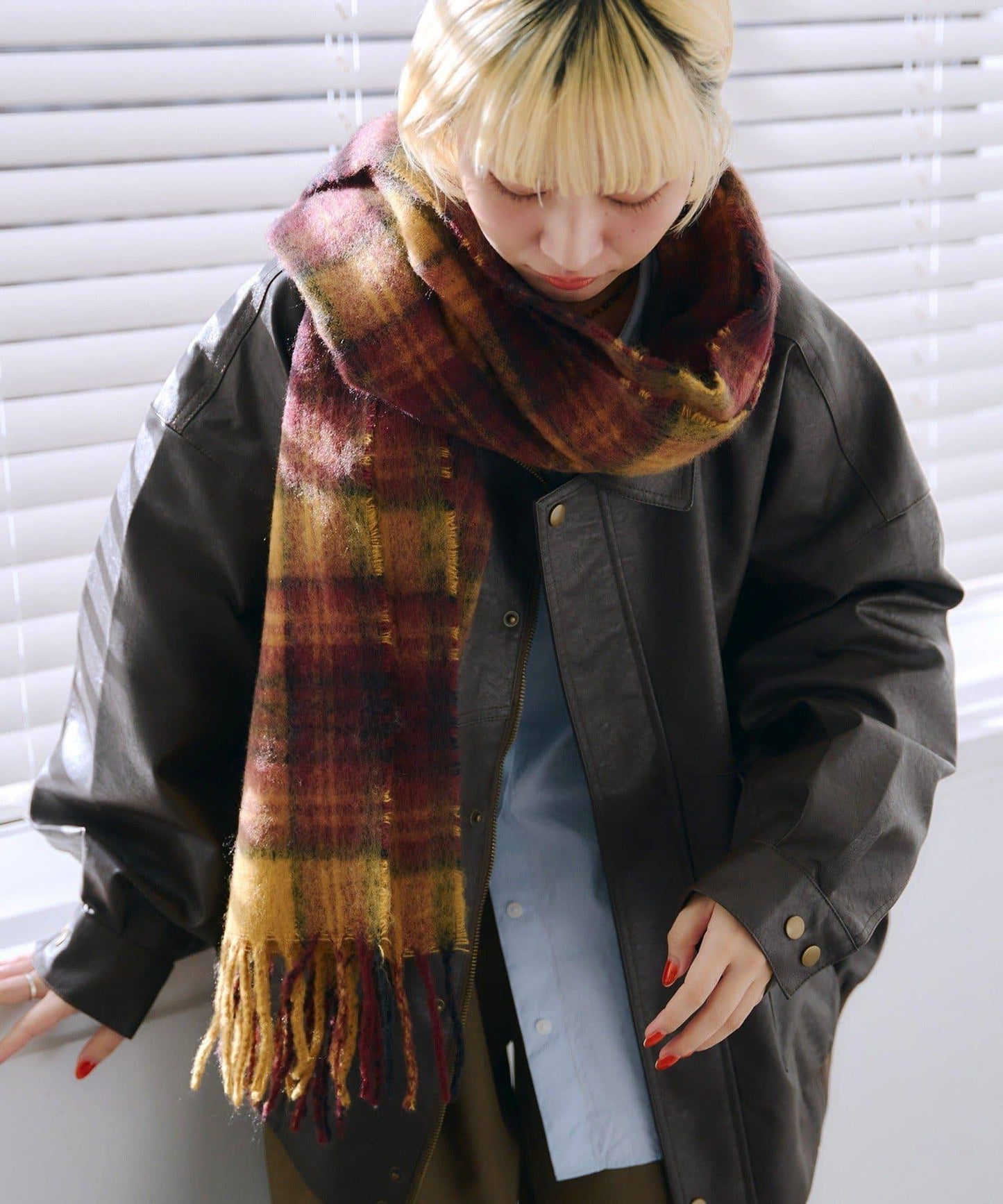 フリンジチェックマフラー