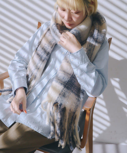 フリンジボリュームチェックマフラー