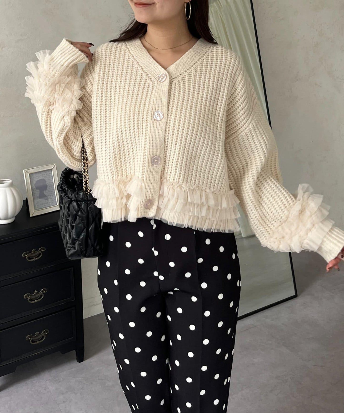 網紗荷葉邊針織開衫