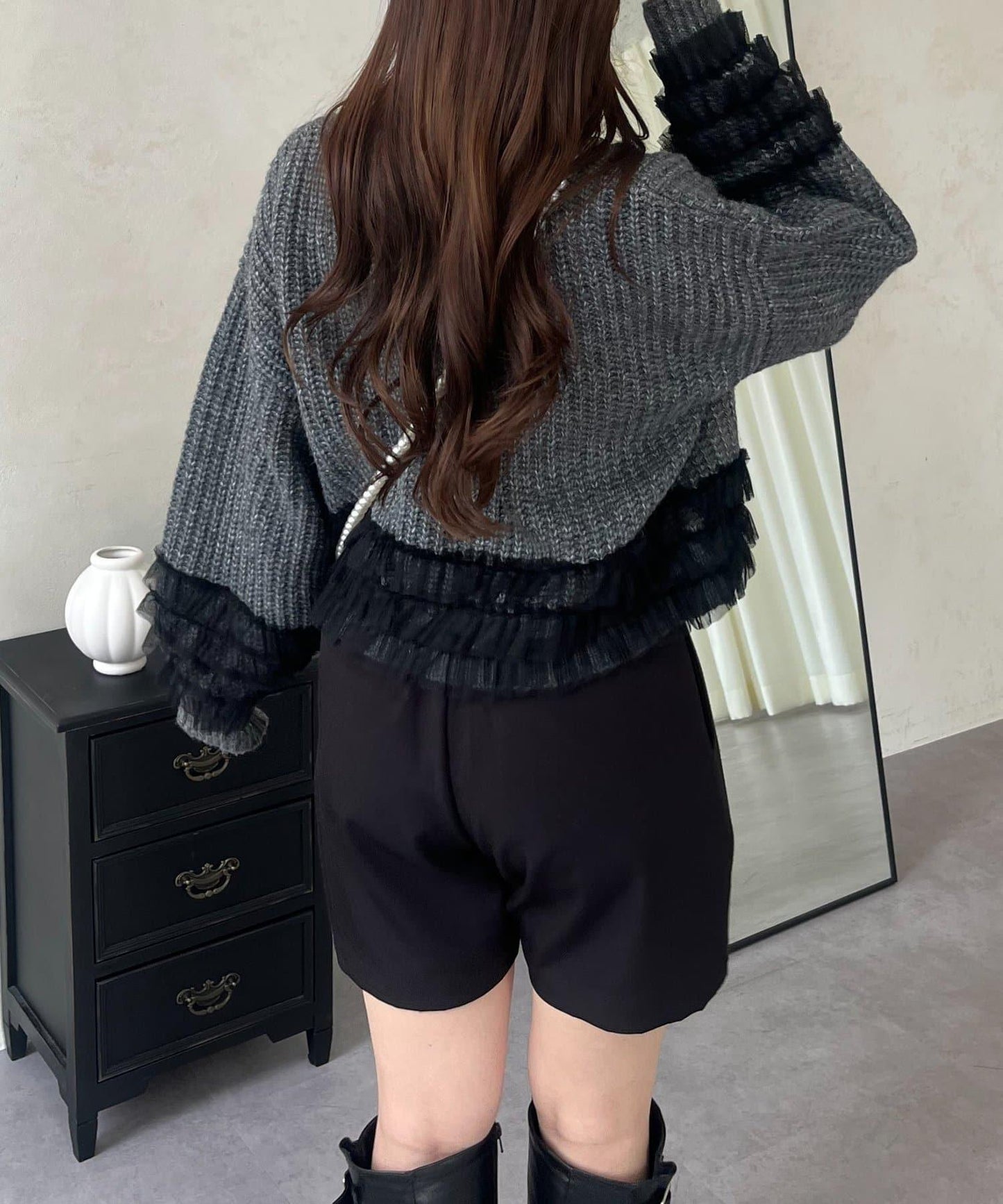 網紗荷葉邊針織開衫