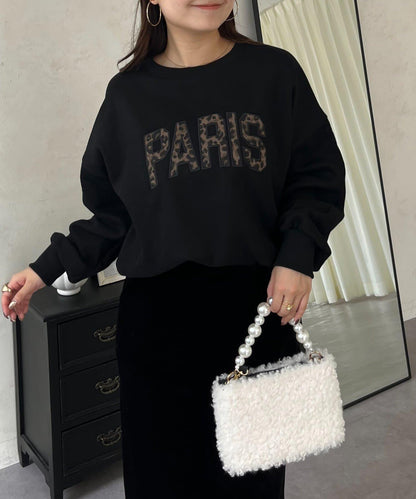 PARIS豹紋標誌加絨衛衣