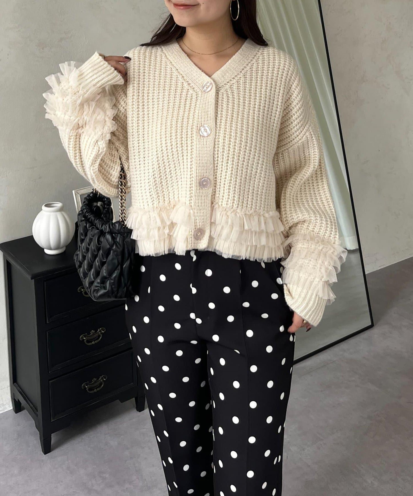 網紗荷葉邊針織開衫