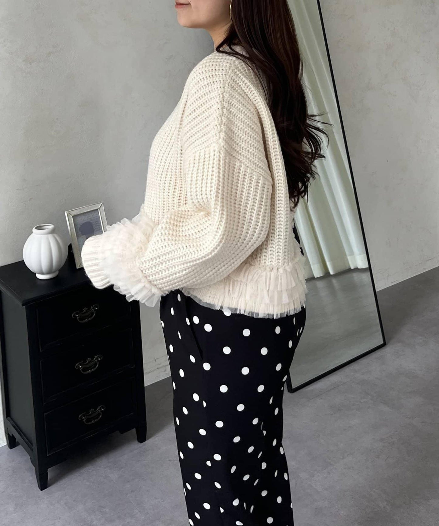 網紗荷葉邊針織開衫