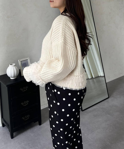 網紗荷葉邊針織開衫