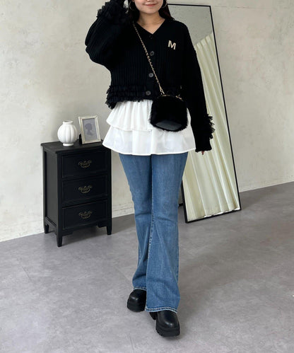 網紗荷葉邊針織開衫