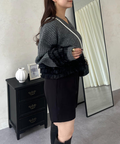 網紗荷葉邊針織開衫