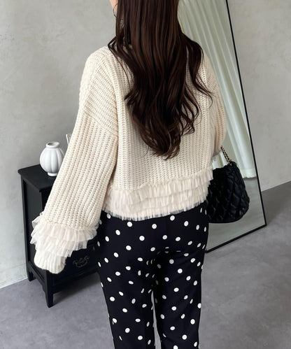 網紗荷葉邊針織開衫