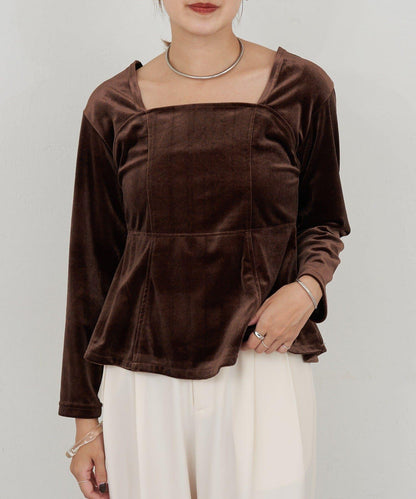 天鵝絨荷葉邊下襬套頭衫