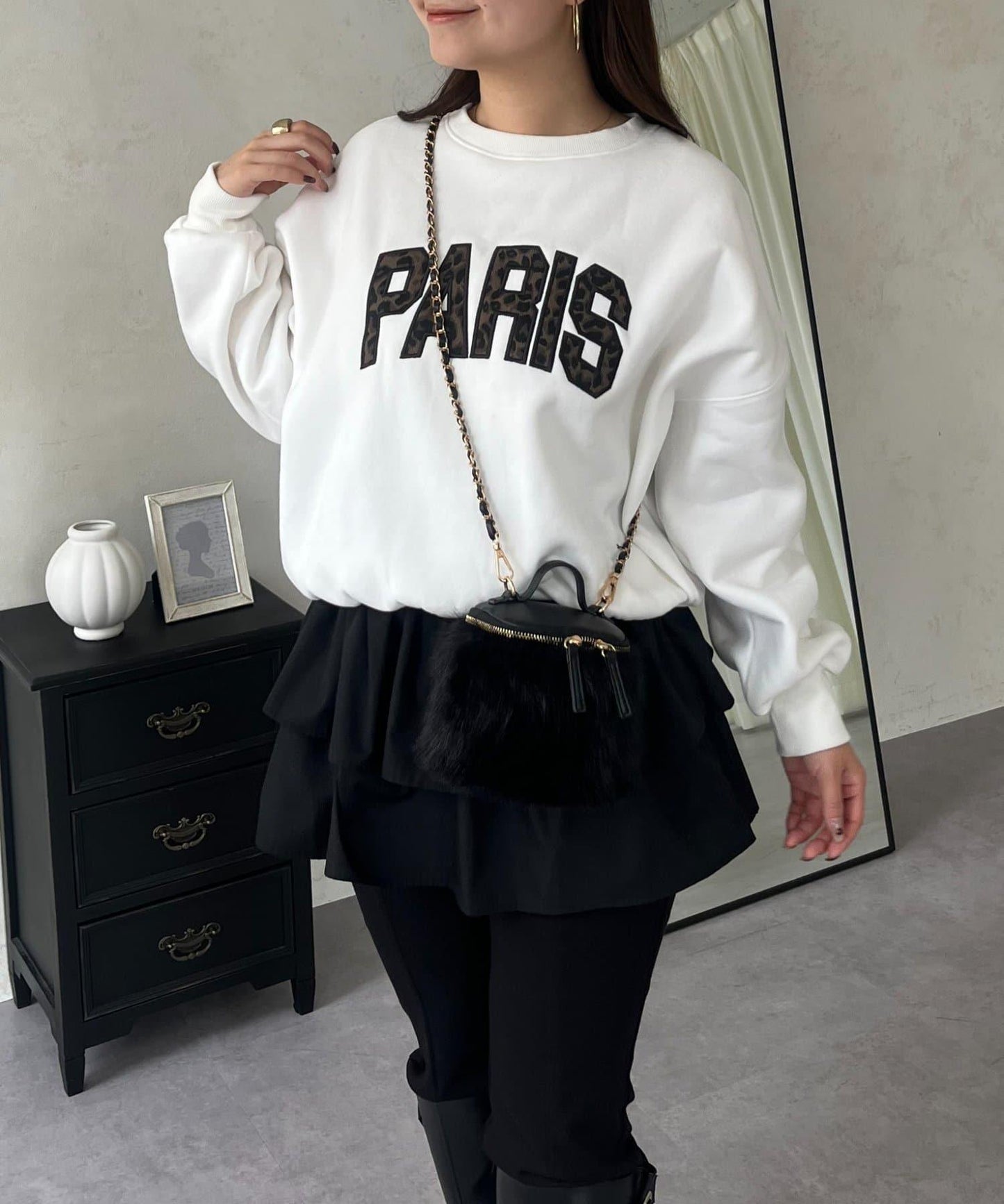 PARIS豹紋標誌加絨衛衣