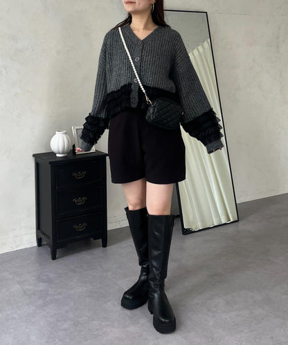 網紗荷葉邊針織開衫