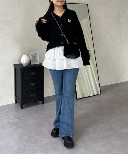 網紗荷葉邊針織開衫