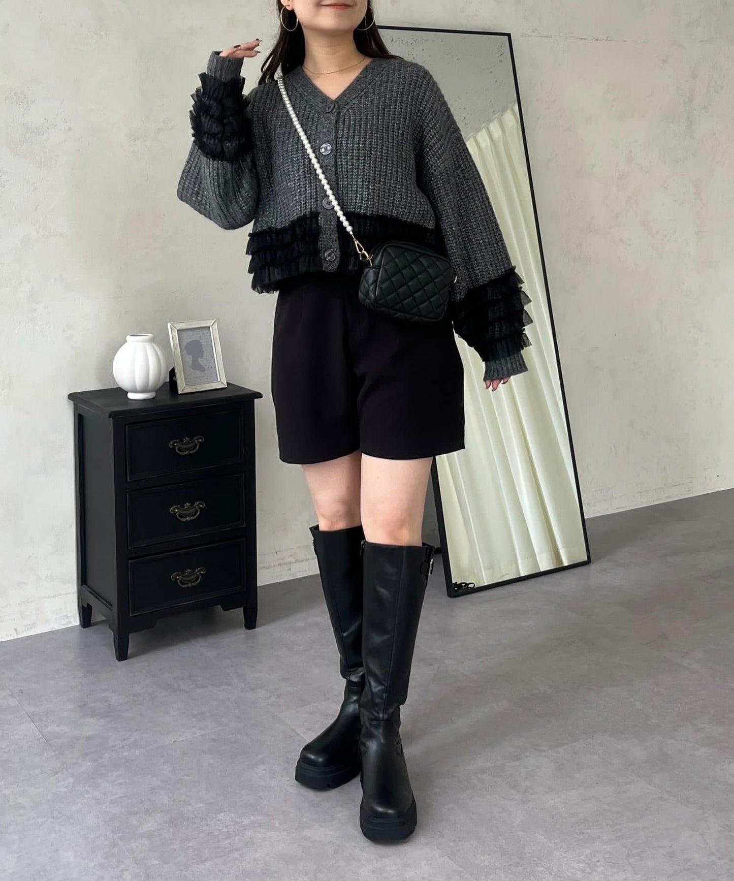 網紗荷葉邊針織開衫