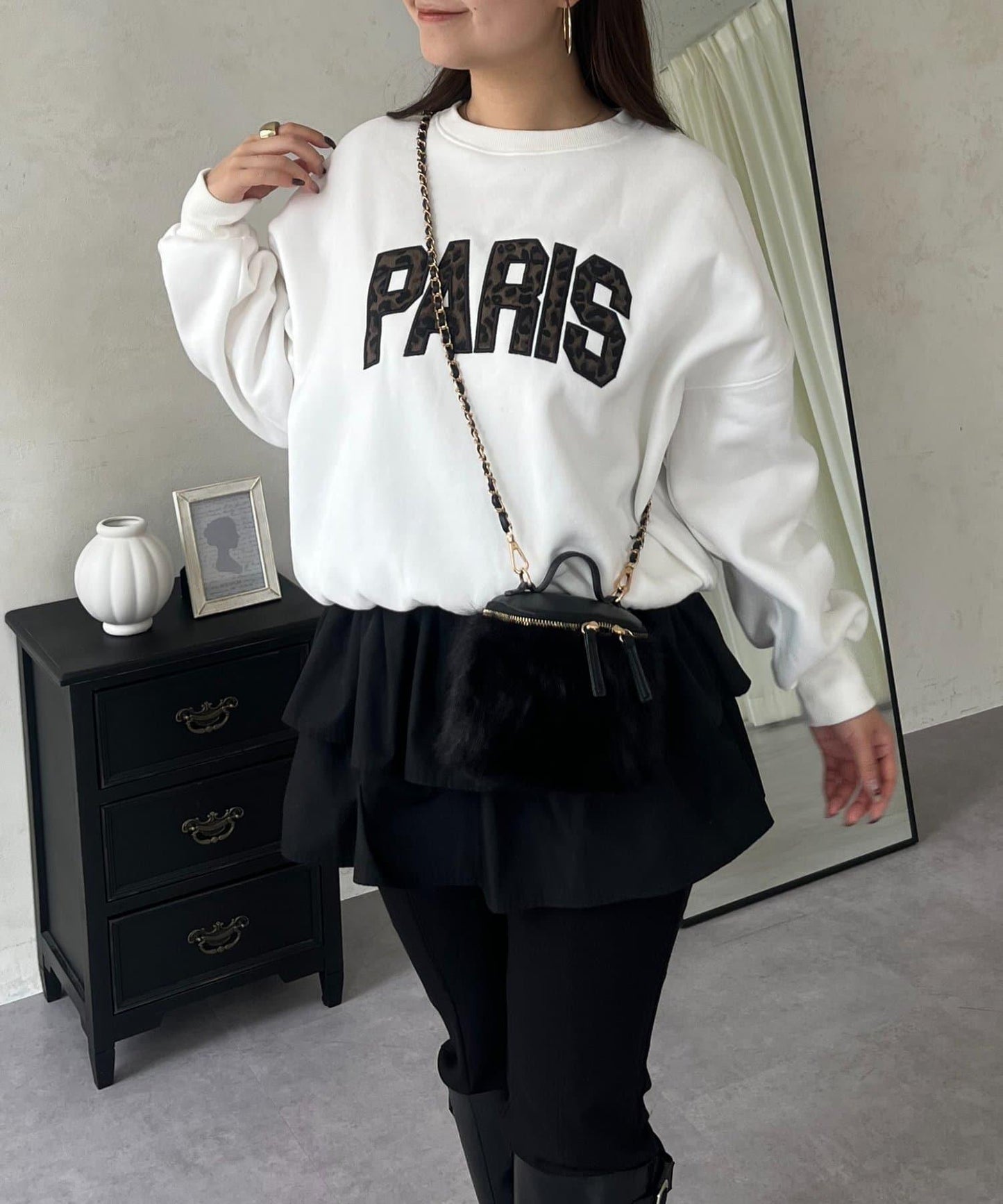 PARIS豹紋標誌加絨衛衣