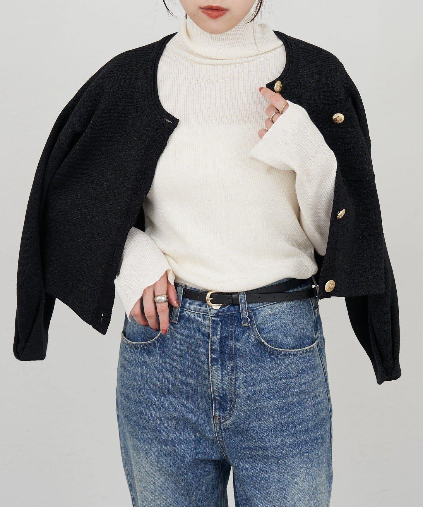 高領羅紋針織衫