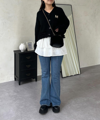 網紗荷葉邊針織開衫