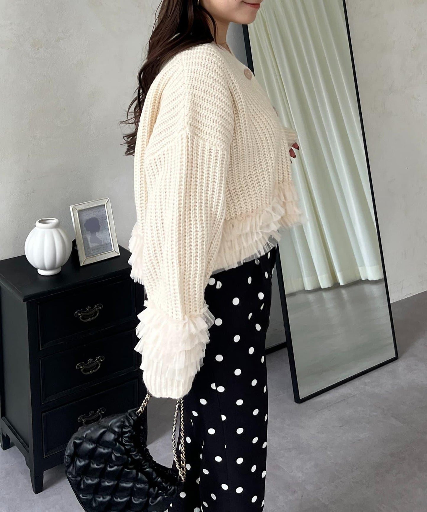 網紗荷葉邊針織開衫