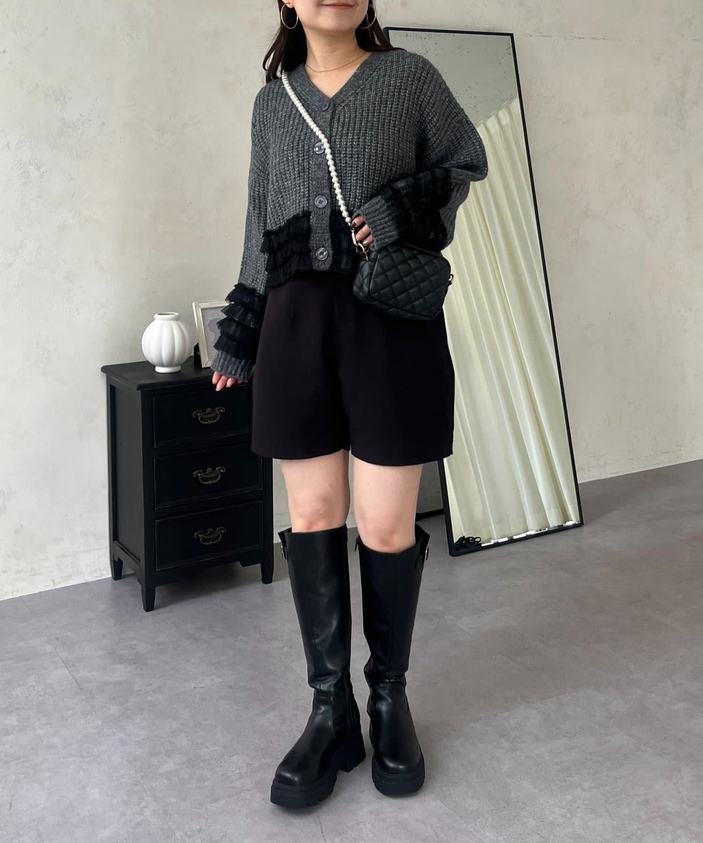 網紗荷葉邊針織開衫