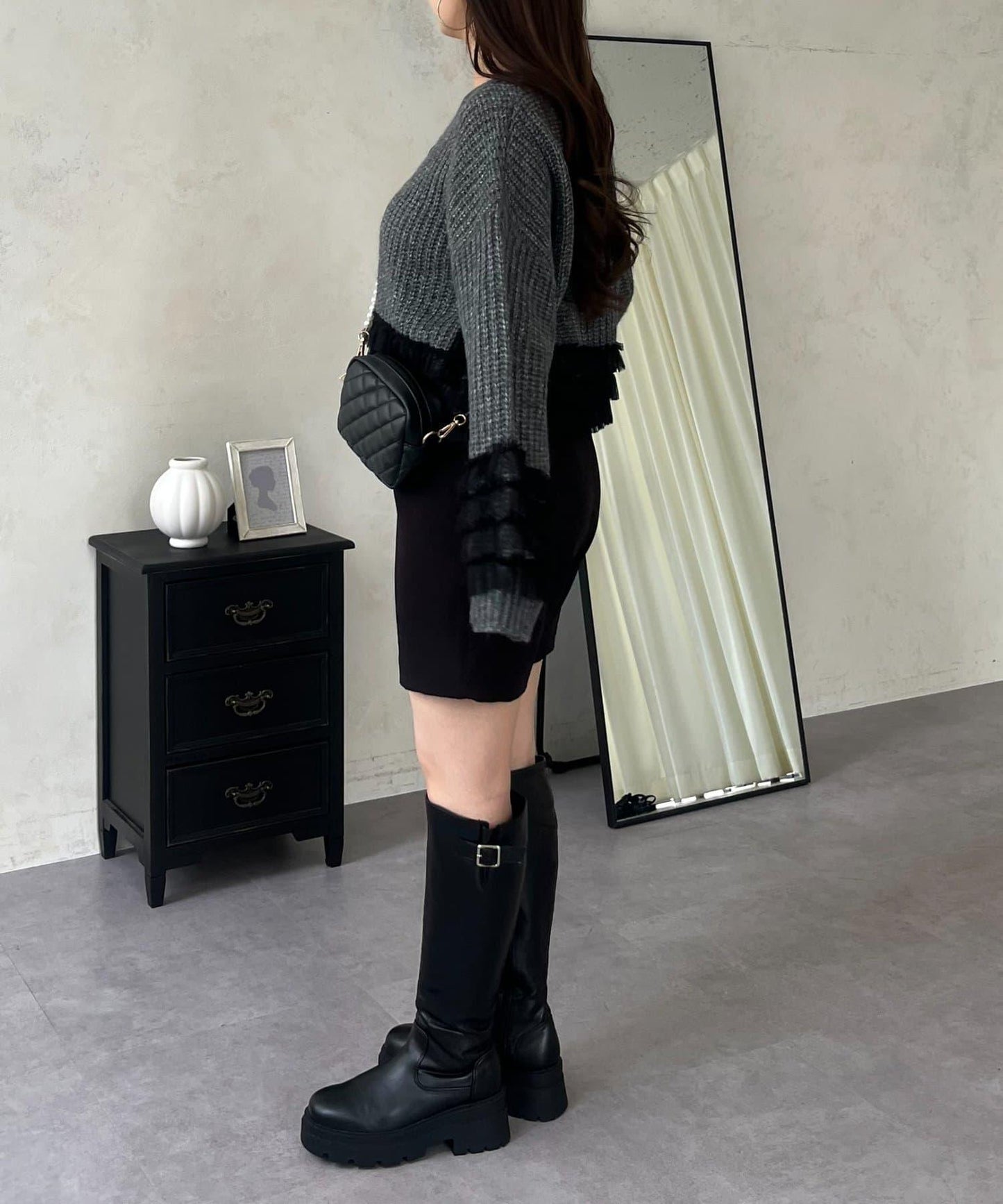 網紗荷葉邊針織開衫