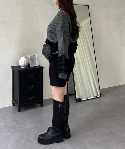 網紗荷葉邊針織開衫