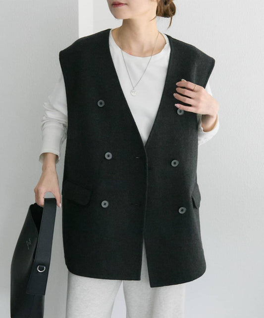 手工風羊毛混紡馬甲背心